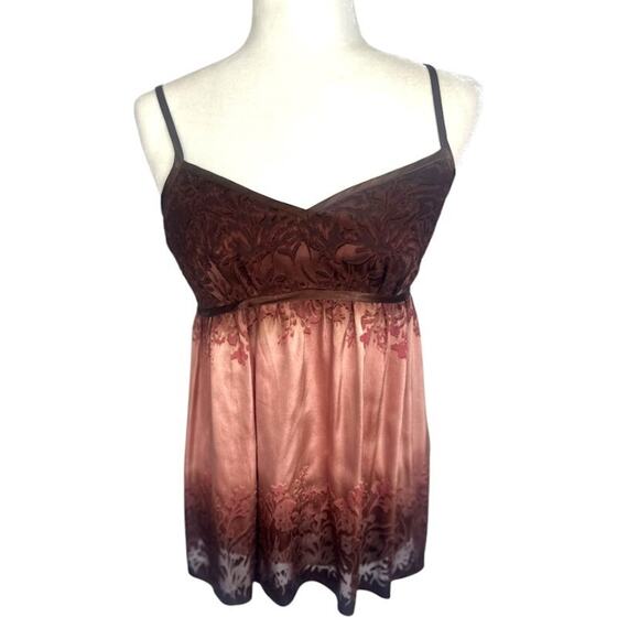 The Limited Brown Y2K Tank Top Babydoll Fairy Forest Grunge Silk Blend Burnout - Picture 1 of 10